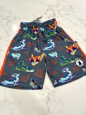 Flow Society Gray Kids Shorts with Multicolor Sneaker Print